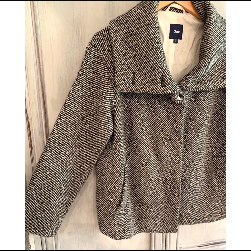 GAP Black & White Tweed Wool Coat Sz 2 - Picture 4 of 8